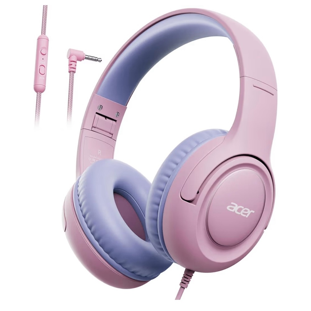 Acer Kids Pink & Purple Wired Over-Ear Foldable Headphones, NEW in Box